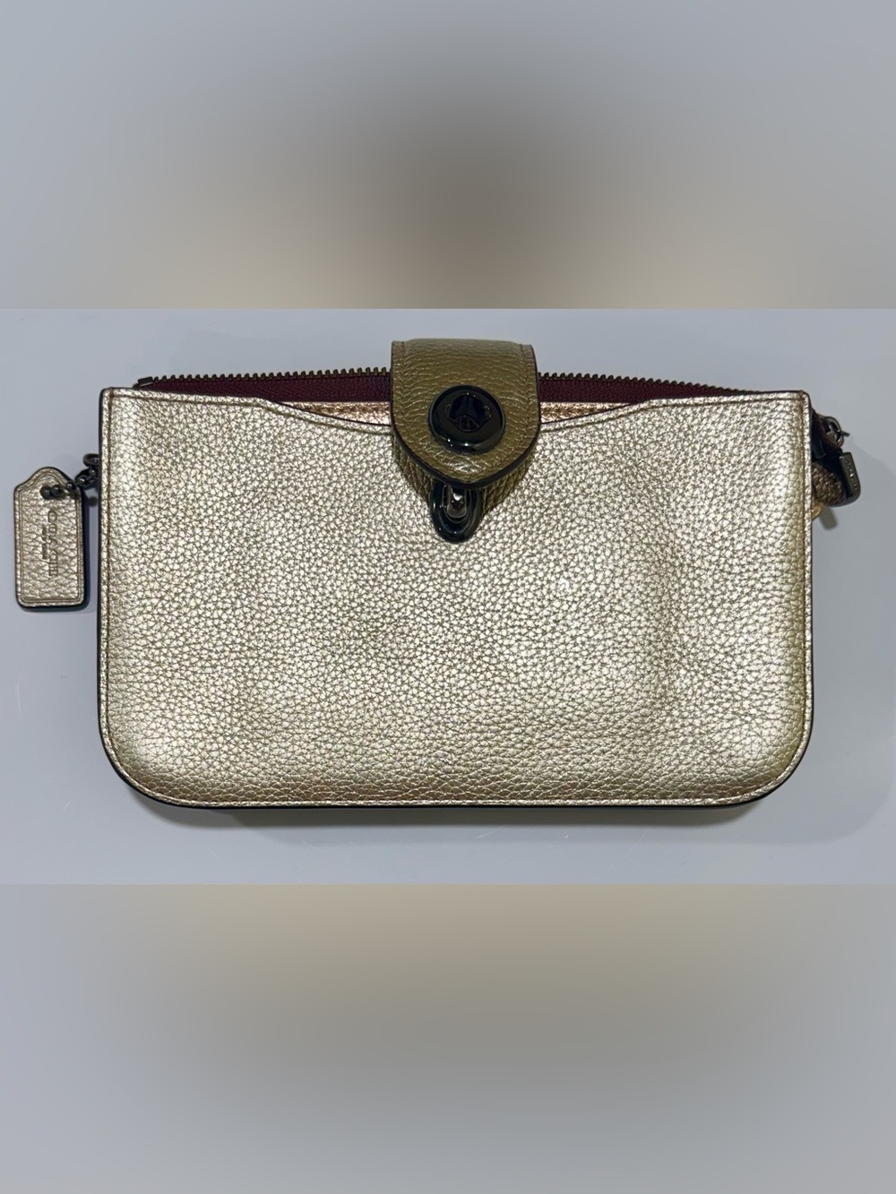 Coach 2tone Metallic Turn Lock Clutch Bag